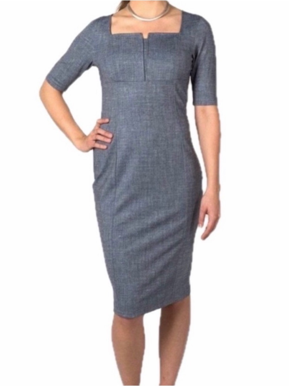 Betabrand Executive Pencil Sheath Dress‎ Blue/Gray
Chambray Ponte Knit Sz M NWOT